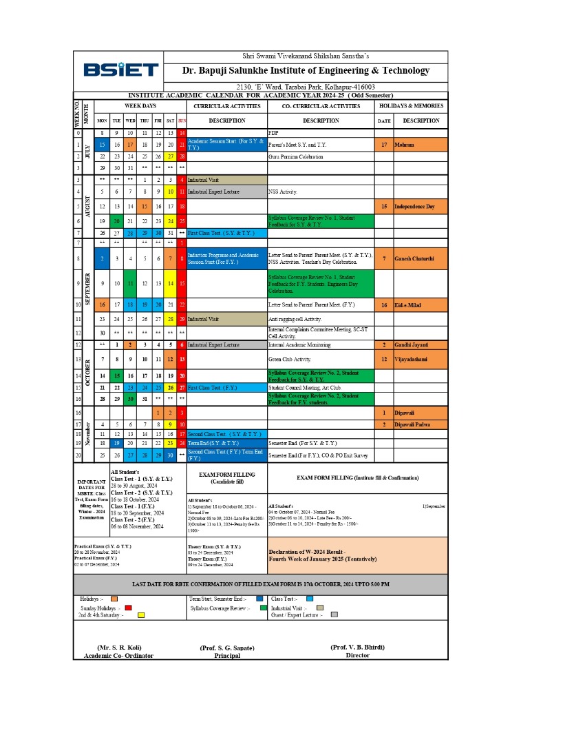 Institute Academic Calender 2024-25 odd sem